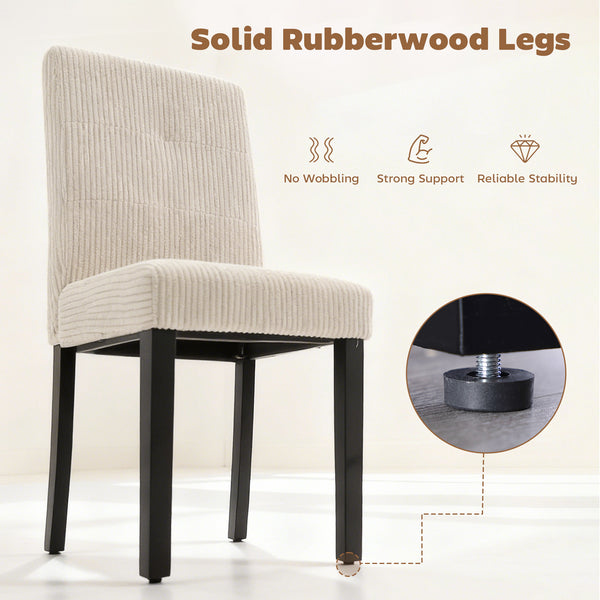 Set of 4 modern dining chairs with rubberwood legs and padded seats, beige
