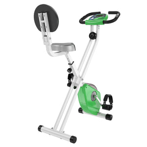 Magnetic foldable exercise bike with 8 resistance levels and LCD screen – Green and white