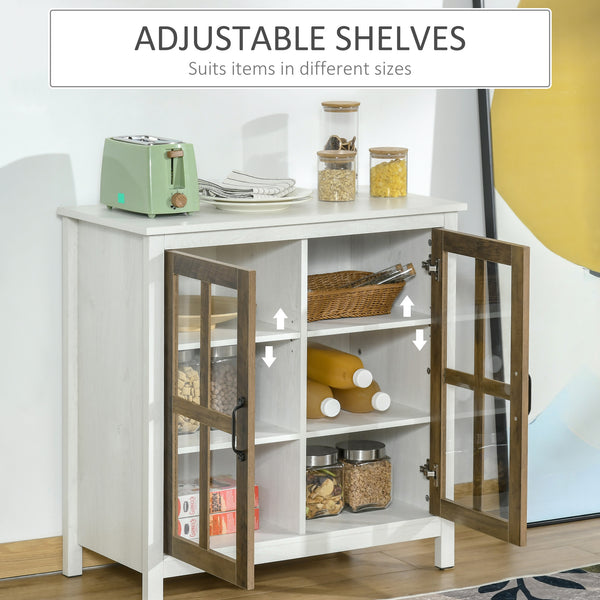 Kitchen Sideboard with 2 Glass Doors and Adjustable Shelf for Dining Room or Living Room, Antique White