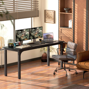 Computer desk with metal legs, aged black