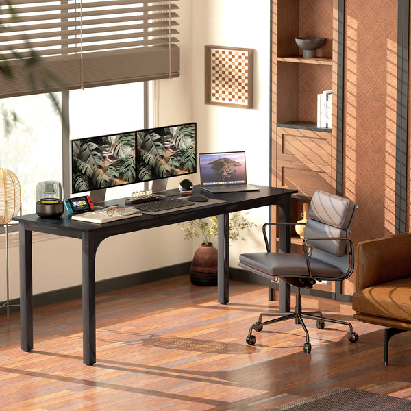 Computer desk with metal legs, aged black