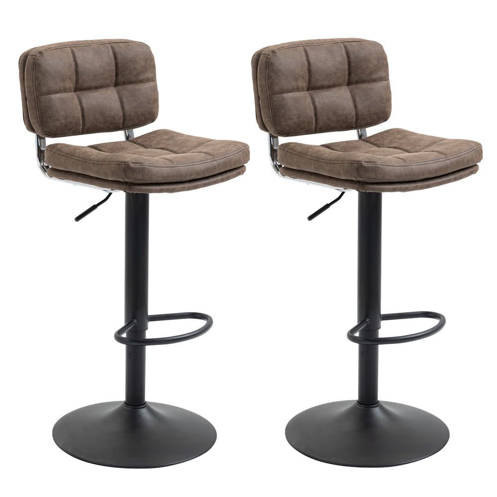 Set of 2 Counter Height Swivel Bar Stools with Adjustable Height, Backrest and Footrest, in PU Leather