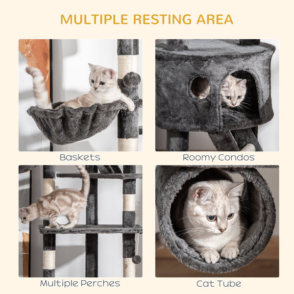 Adjustable cat tree from 240 to 250 cm, ceiling height, scratching post, activity center, gray