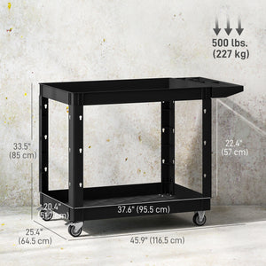 2-Tier Rolling Tool Cart, 500 lb Capacity, Plastic Utility Cart with Handle, Black