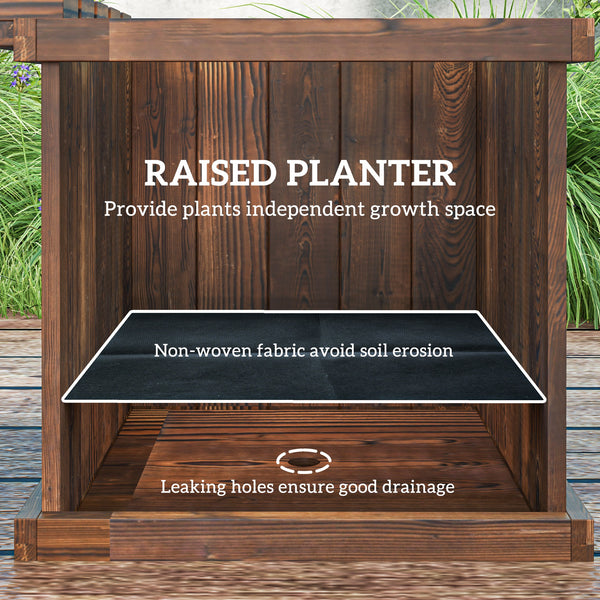 Raised Bench Planter for Patio and Park, 175 x 38 x 40 cm, Charred