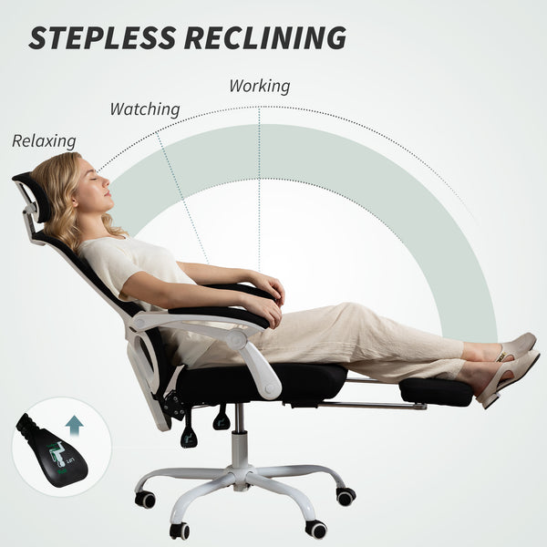 Ergonomic reclining mesh office chair with adjustable lumbar support and headrest, black