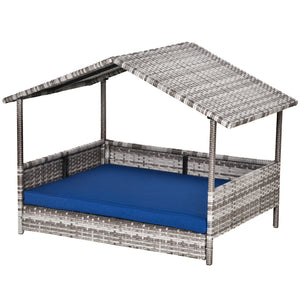 Wicker dog bed with cushion for indoor/outdoor use