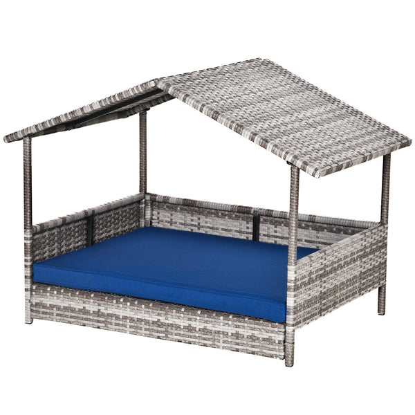 Wicker dog bed with cushion for indoor/outdoor use
