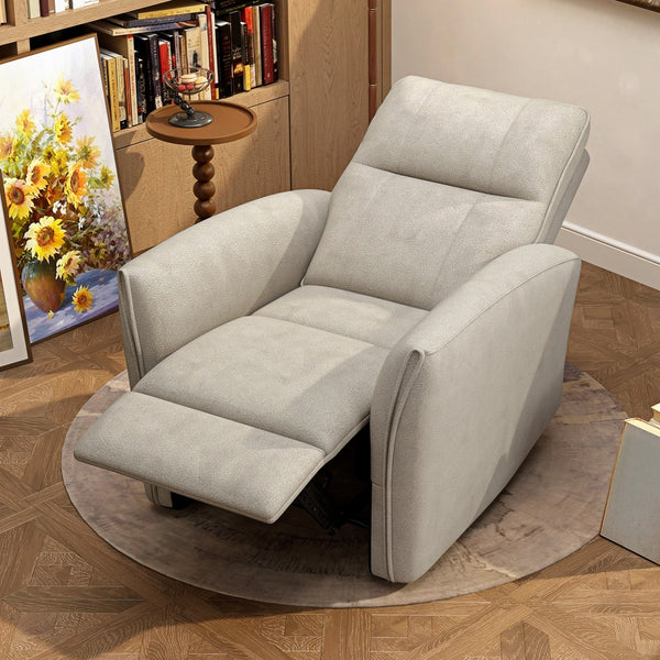 Electric reclining chair, fabric upholstery, USB ports, footrest, beige