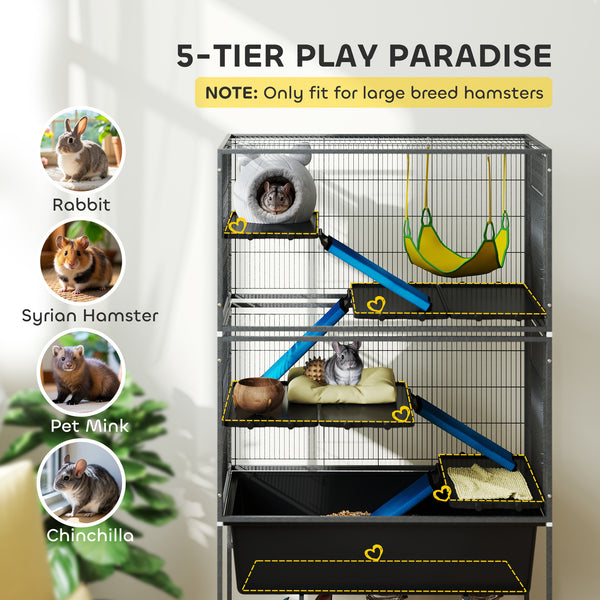 59" 5-Tier Rolling Ferret Cage with Anti-Slip Ramps and Hammock, Dark Grey