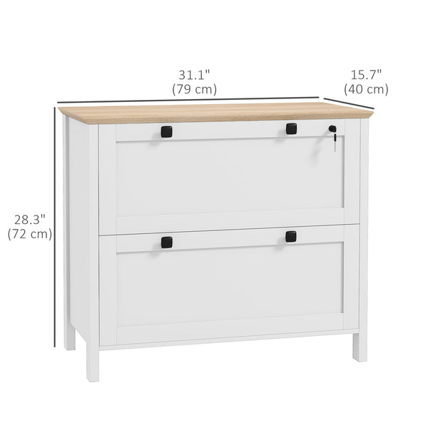 HOMCOM 2 Drawer File Cabinet, Lockable Filing Cabinet with Adjustable Hanging Bar for Letter, A4 and Legal Size, White |