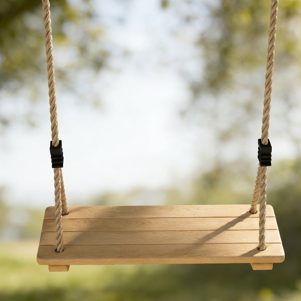 Qaba Wooden Swing Seat for Backyard Adjustable Rope Outdoor Playground Playset for Kids with Tree Straps Carabiners