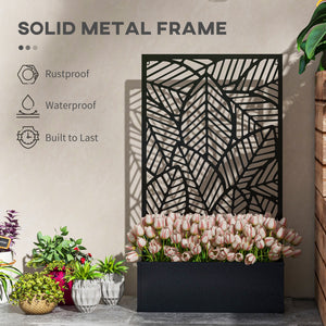 Metal Raised Garden Bed with Privacy Screen and Planter Box, Wall-Mounted or Freestanding, Black