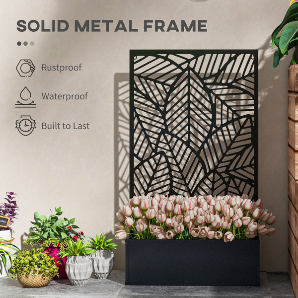 Metal Raised Garden Bed with Privacy Screen and Planter Box, Wall-Mounted or Freestanding, Black