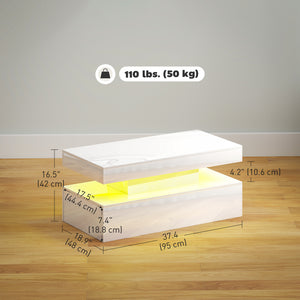 LED coffee table with 2 drawers and open shelf, glossy white