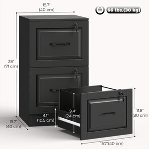 2-drawer vertical file cabinet with lock, with adjustable hanging rails for A4 and Letter sizes, black