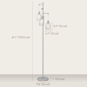 Industrial floor lamp with 3 hanging lampshades, silver