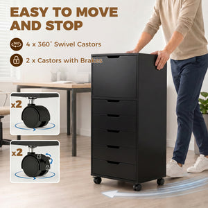 5-drawer mobile filing cabinet and storage unit, black