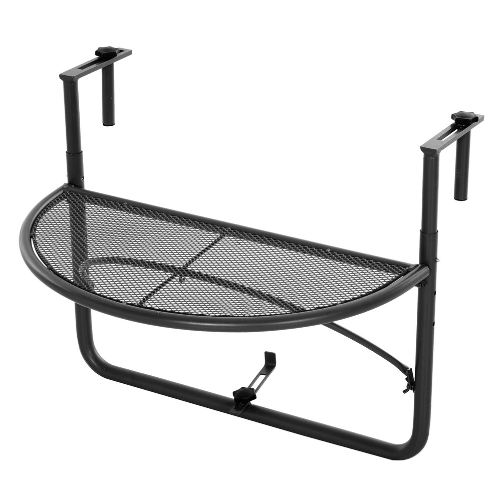 Adjustable balcony table with metal hanging rail, black