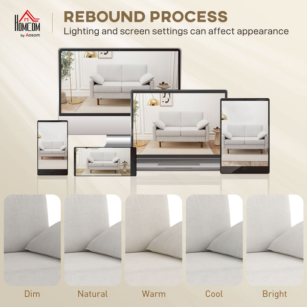 3 Seater Sofa, Velvet Upholstered Couch with Spring Cushions, Rubber Wood Legs and 2 Pillows, Cream White