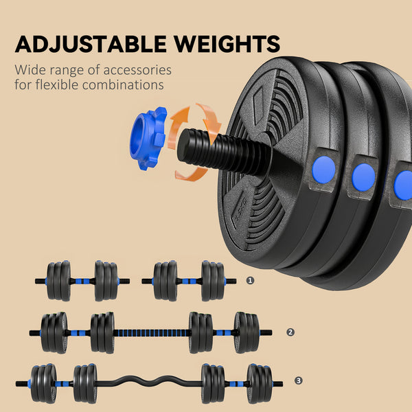 3-in-1 adjustable dumbbell set with straight bar and EZ curl bar