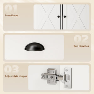 Country-style buffet, with 3 sliding doors and 3 drawers, white, ideal for the living room and kitchen.