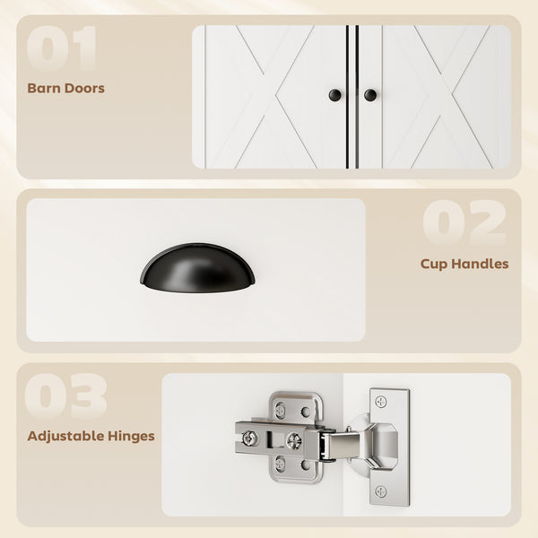 Country-style buffet, with 3 sliding doors and 3 drawers, white, ideal for the living room and kitchen.