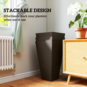 Set of 3 plastic garden planters, brown