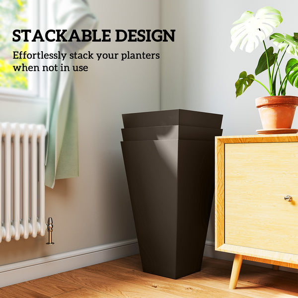 Set of 3 plastic garden planters, brown