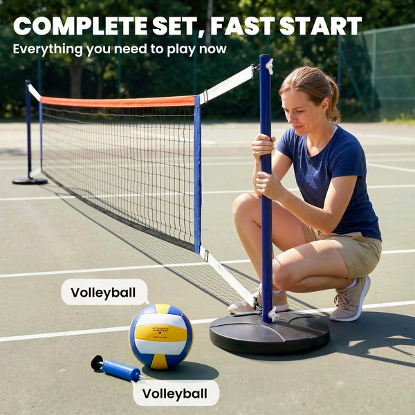 Portable Outdoor Volleyball Net Set, Adjustable Length from 6.4 to 8.2 m, Volleyball, Air Pump