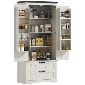 Country Style Pantry with Drawers, Distressed White