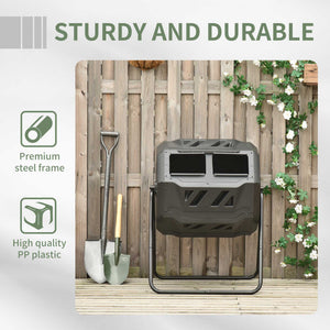 Rotating composter with double chamber, 360° rotation, green