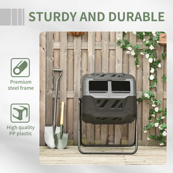 Rotating composter with double chamber, 360° rotation, green