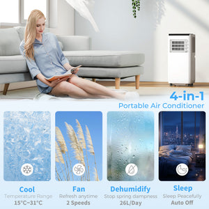4-in-1 10,000 BTU Portable Air Conditioner with Cooling, Dehumidification, Fan, Sleep Mode, Wi-Fi Voice Remote Control, White