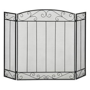 3-Panel Folding Steel Mesh Spark Screen with Black Vine Pattern