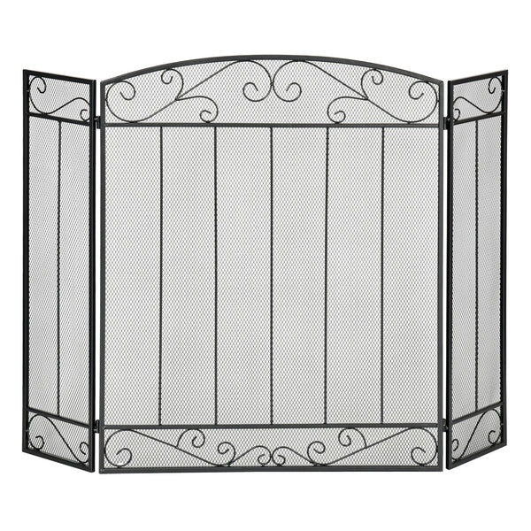 3-Panel Folding Steel Mesh Spark Screen with Black Vine Pattern