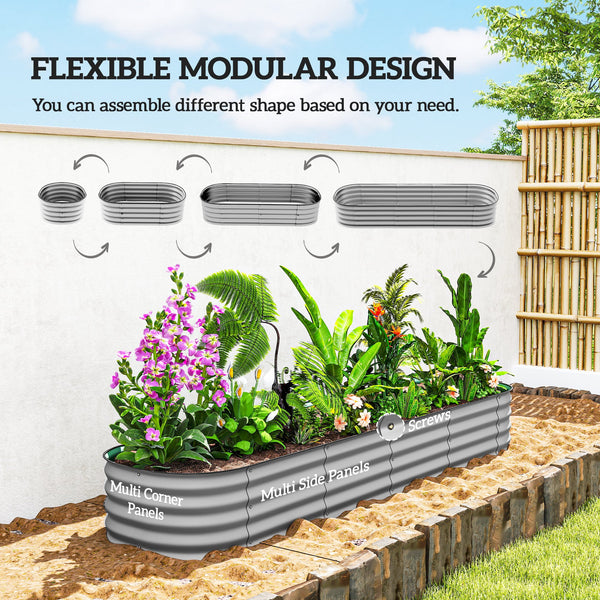 Galvanized raised planter with safety rim, silver