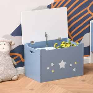 Wooden toy storage box, blue