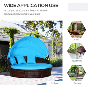 4-piece garden sofa bed with retractable canopy, light blue