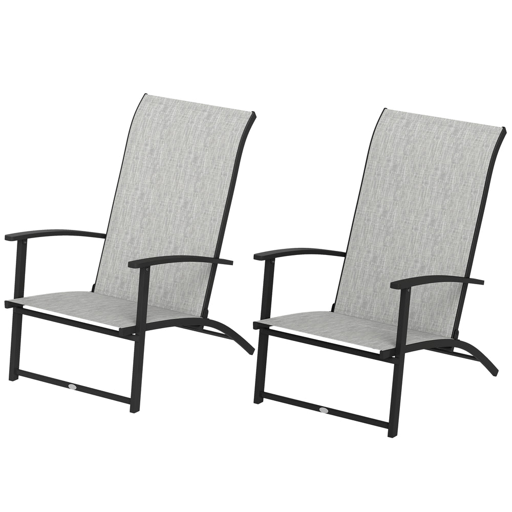 Set of 2 outdoor folding garden chairs with armrests and high backrest, gray