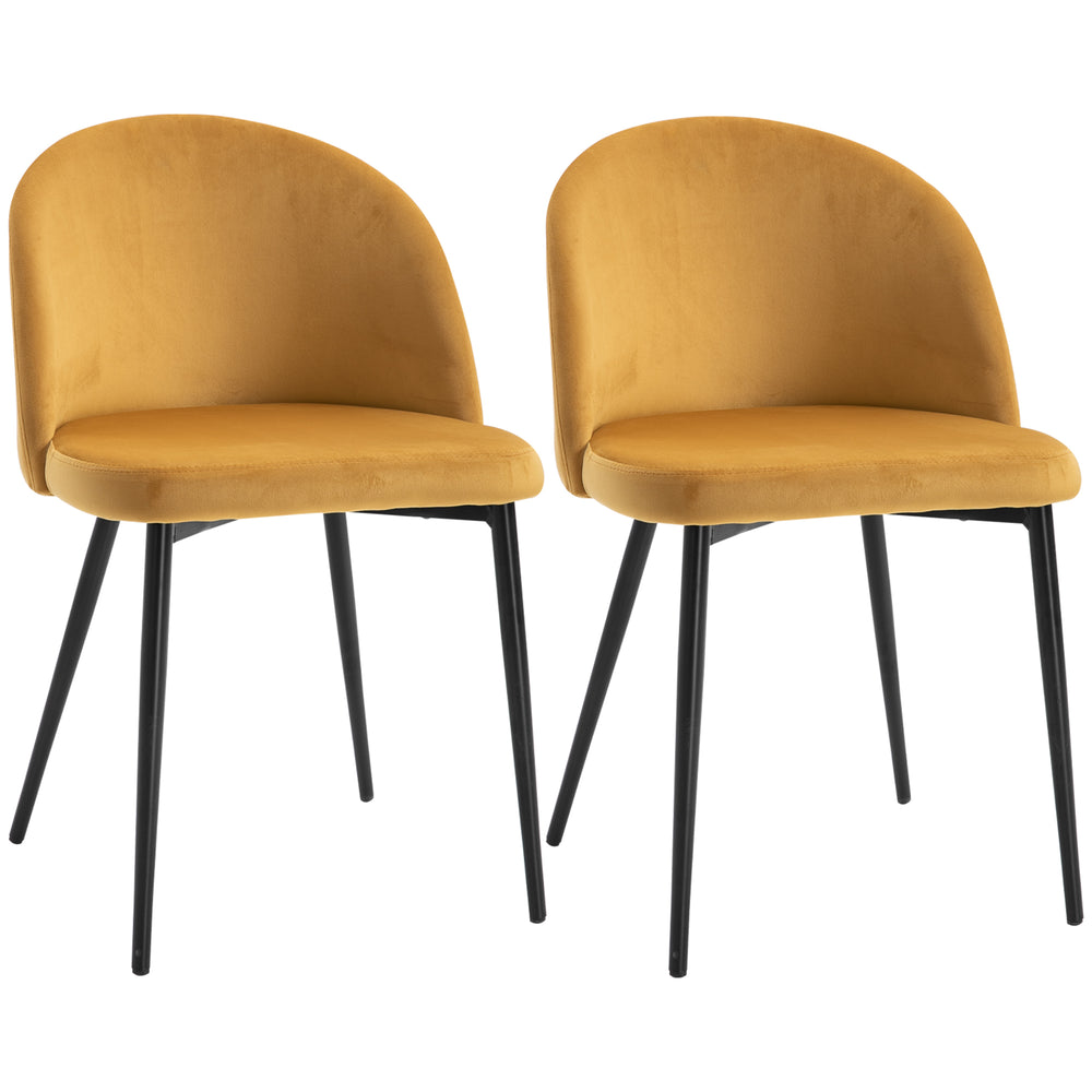Set of 2 mid-back dining chairs with velvet upholstery, yellow