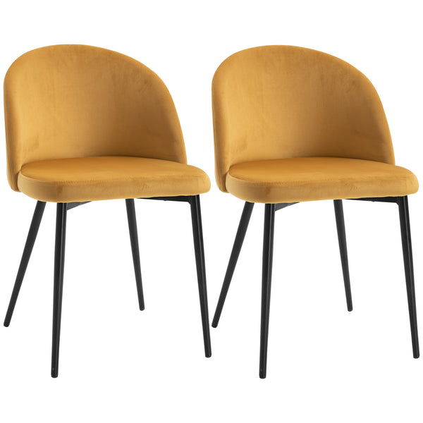 Set of 2 mid-back dining chairs with velvet upholstery, yellow