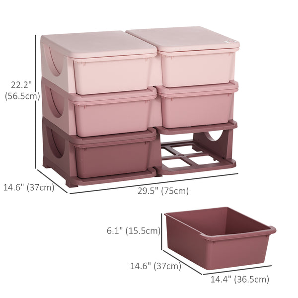 3-Tier Toy Organizer with 6 Plastic Drawers, Pink