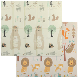 Reversible and waterproof play mat, foldable, animal pattern