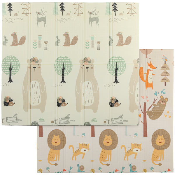 Reversible and waterproof play mat, foldable, animal pattern
