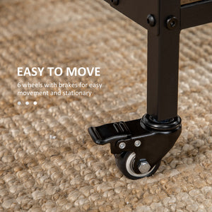 Folding dining table with storage shelf and 6 castors, light brown
