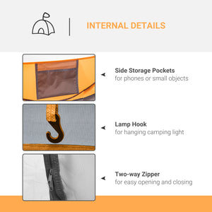 4 Person Camping Tent, Easy to Set Up with Doors, Windows and Carry Bag, Self-Setting, Orange