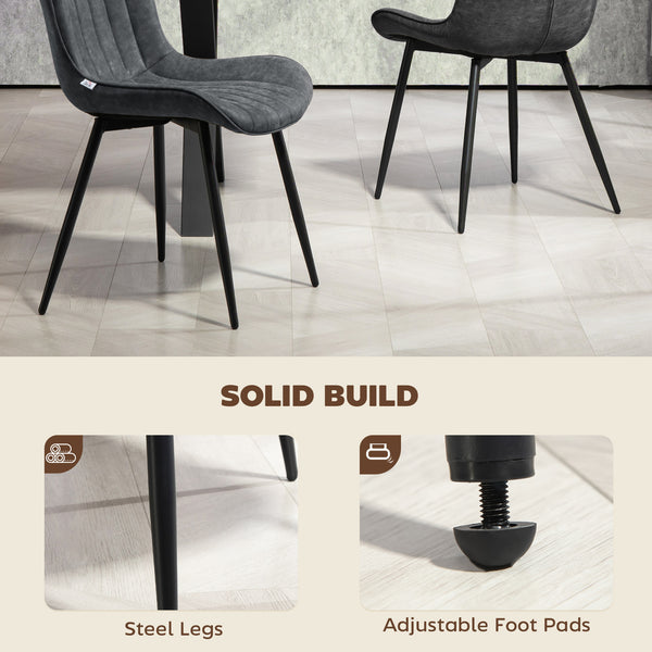 Set of 4 upholstered faux leather dining chairs with steel backrest and legs, Grey 