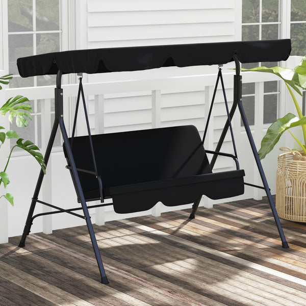 3-Seater Outdoor Porch Swing with Adjustable Canopy, Patio Swing Chair for Garden, Poolside, Backyard, Black
