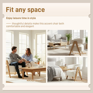 Sherpa Fleece Accent Chair with Solid Wood Legs, White